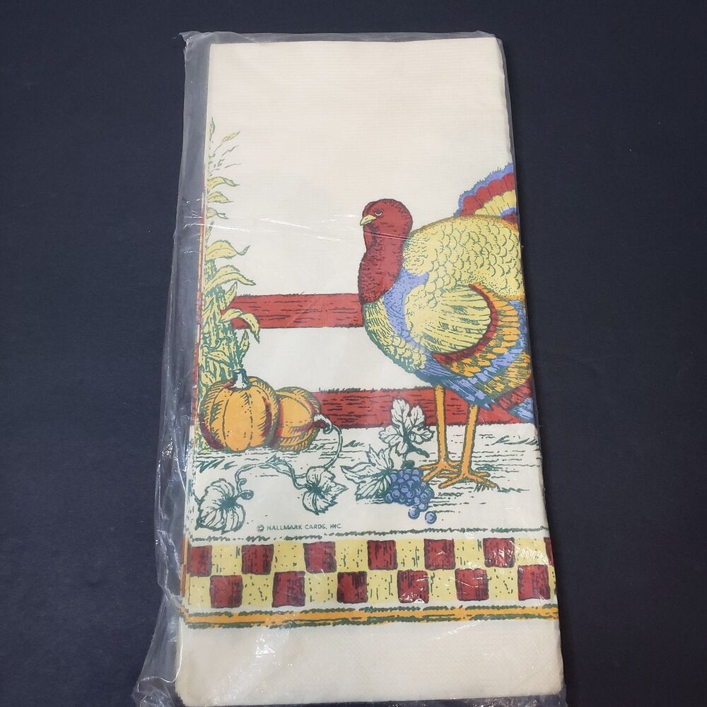 Vintage Thanksgiving Turkey Paper Table Cover Hallmark Sears NOS Tablecloth